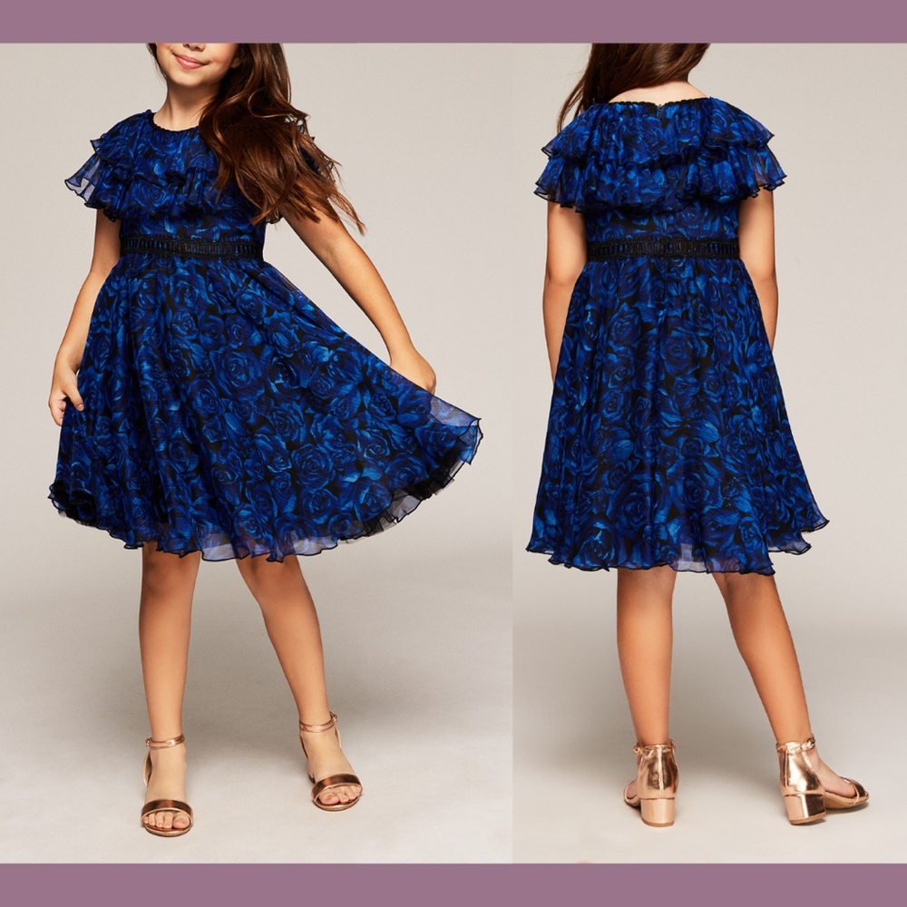 NEW $278 Tadashi Shoji Kids McKenzie Floral Chiffon Dress [Girls SZ‎ 6 ]
